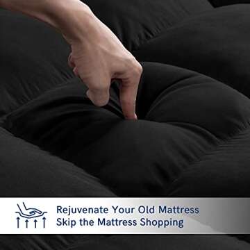 ELEMUSE Full Black Mattress Topper for Back Pain, Extra Thick Mattress Pad Cover, Plush Soft Pillowtop with Elastic Deep Pocket, Overfilled Down Alternative Filling