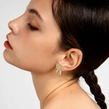 YUJIE Gold Sparkly Bow Stud Earrings Bow Rhinestone Earrings for Women Wedding Prom Fashion Jewelry