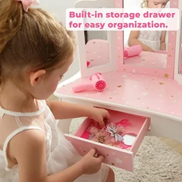 Teamson Kids Play Vanity Set with Mirror & Stool