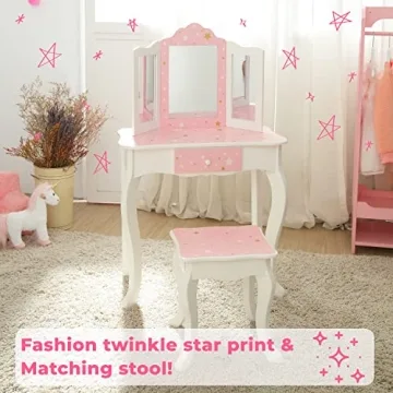 Teamson Kids Play Vanity Set with Mirror & Stool