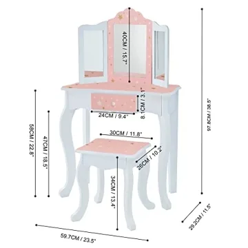 Teamson Kids Play Vanity Set with Mirror & Stool