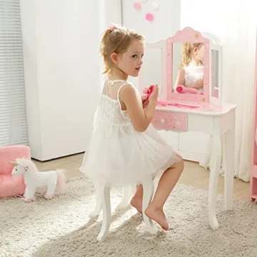 Teamson Kids Play Vanity Set with Mirror & Stool