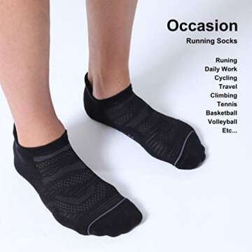 CelerSport 6 Pack Men's Running Ankle Socks with Cushion, Low Cut Athletic Sport Tab Socks, Black, Shoe Size: 7-9