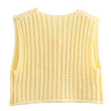 Hixiaohe Womens Crochet Chunky Knit Top Sleeveless Button Down Crop Tops Trendy Cardigan Sweater Ves...