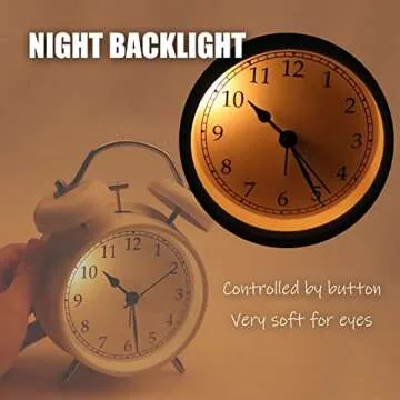 AOLOX Alarm Clock 4" Twin Bell Analog Alarm Clock for Bedroom Battery Operated Bedside Clock with Backlight, White