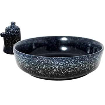 VALLENWOOD Extra Large Salad Serving Bowl, 11 inch. Big Ceramic Navy Dark Blue Pasta bowl Plus Oil Bottle. 95 oz. Beautiful And Elegant Huge Design. Giant Mixing and Fruit Bowls