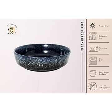 VALLENWOOD Extra Large Salad Serving Bowl, 11 inch. Big Ceramic Navy Dark Blue Pasta bowl Plus Oil Bottle. 95 oz. Beautiful And Elegant Huge Design. Giant Mixing and Fruit Bowls