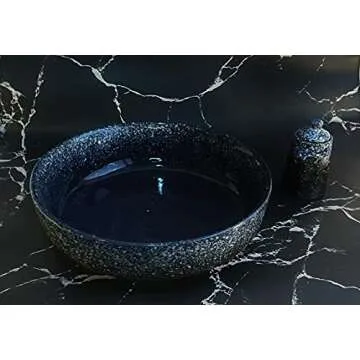 VALLENWOOD Extra Large Salad Serving Bowl, 11 inch. Big Ceramic Navy Dark Blue Pasta bowl Plus Oil Bottle. 95 oz. Beautiful And Elegant Huge Design. Giant Mixing and Fruit Bowls