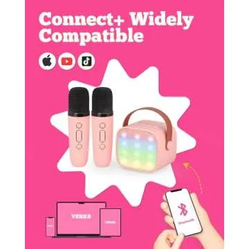 VERKB Kids Karaoke Machine, Kids Toys Birthday Gift for Girls, Mini Portable Bluetooth Speaker with 2 Wireless Microphone for Girl 5,6,7,8,10+Year Old(Pink)