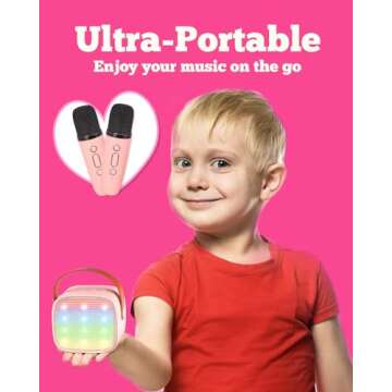 VERKB Kids Karaoke Machine, Kids Toys Birthday Gift for Girls, Mini Portable Bluetooth Speaker with 2 Wireless Microphone for Girl 5,6,7,8,10+Year Old(Pink)