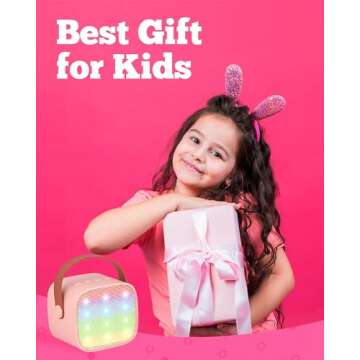 VERKB Kids Karaoke Machine, Kids Toys Birthday Gift for Girls, Mini Portable Bluetooth Speaker with 2 Wireless Microphone for Girl 5,6,7,8,10+Year Old(Pink)