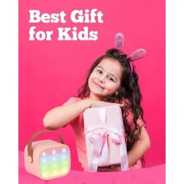 VERKB Kids Karaoke Machine, Kids Toys Birthday Gift for Girls, Mini Portable Bluetooth Speaker with 2 Wireless Microphone for Girl 5,6,7,8,10+Year Old(Pink)