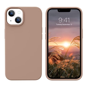 DUEDUE Case for iPhone 13 Case, Liquid Silicone Rubber Slim Cover Soft Anti-Scratch Microfiber Cloth Lining Cushion Shockproof Full Body Protective Phone Case for iPhone 13 6.1" 2021, Light Brown