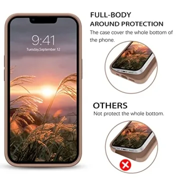 DUEDUE Case for iPhone 13 Case, Liquid Silicone Rubber Slim Cover Soft Anti-Scratch Microfiber Cloth Lining Cushion Shockproof Full Body Protective Phone Case for iPhone 13 6.1" 2021, Light Brown
