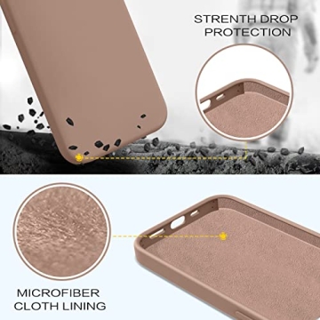 DUEDUE Case for iPhone 13 Case, Liquid Silicone Rubber Slim Cover Soft Anti-Scratch Microfiber Cloth Lining Cushion Shockproof Full Body Protective Phone Case for iPhone 13 6.1" 2021, Light Brown