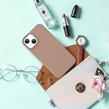 DUEDUE Case for iPhone 13 Case, Liquid Silicone Rubber Slim Cover Soft Anti-Scratch Microfiber Cloth Lining Cushion Shockproof Full Body Protective Phone Case for iPhone 13 6.1" 2021, Light Brown