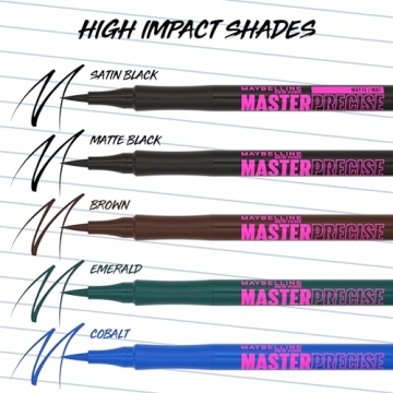 Maybelline Eyestudio Master Precise All Day Waterproof Liquid Eyeliner Makeup, Black, 2 Count (Packaging May Vary)