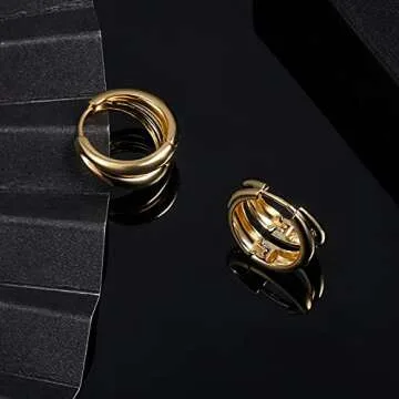18K Gold Plated Hoop Earrings for Women Double Hoops Huggies Punk Earrings for Tenngirls