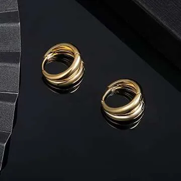 18K Gold Plated Hoop Earrings for Women Double Hoops Huggies Punk Earrings for Tenngirls