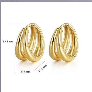 18K Gold Plated Hoop Earrings for Women Double Hoops Huggies Punk Earrings for Tenngirls