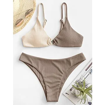 Stylish ZAFUL Ribbed O-Ring String Bikini Swimwear