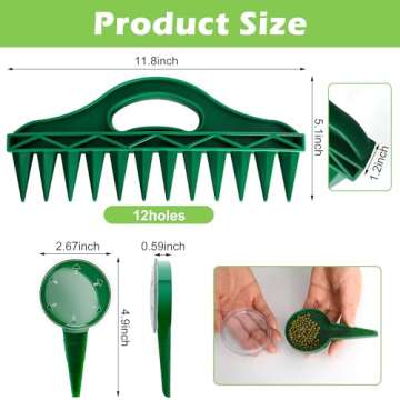Adnee 2 Pack Sowing Seeds Dispenser Set - 12 Holes Seed-in Soil Digger Planter - Garden Seed Spacer with Adjustable Garden Hand Planter Seeder Tool for Planting Seeds