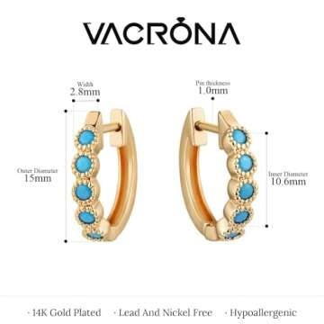 VACRONA Gold Hoop Earrings Huggie for Women Cubic Zirconia 14k Gold Plated Small Huggie Hoops Earrings Hypoallergenic Jewelry Gifts