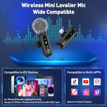 GoorDik Wireless Lavalier Microphone for iPhone Recording Clip-on Mini Mic for iPhone/for iPad Video Recording with Rotatable Clip&Denoise Recording, Portable Mic Set for Content Creators