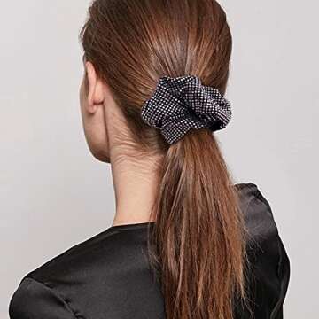 Embellished Sparkly Silver Crystal Scrunchie Hair Tie Ponytail Holder Accessory for Women