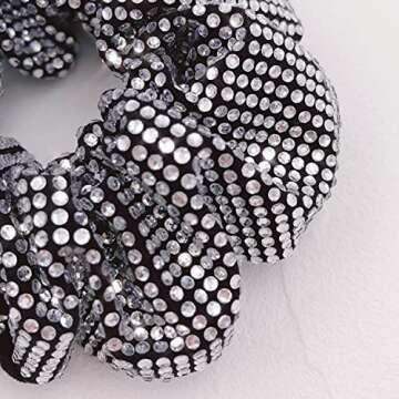 Embellished Sparkly Silver Crystal Scrunchie Hair Tie Ponytail Holder Accessory for Women