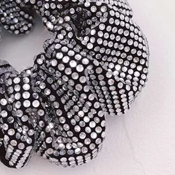 Embellished Sparkly Silver Crystal Scrunchie Hair Tie Ponytail Holder Accessory for Women