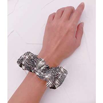 Embellished Sparkly Silver Crystal Scrunchie Hair Tie Ponytail Holder Accessory for Women