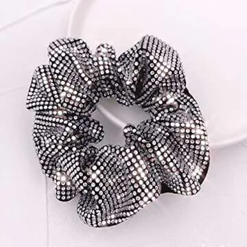 Embellished Sparkly Silver Crystal Scrunchie Hair Tie Ponytail Holder Accessory for Women