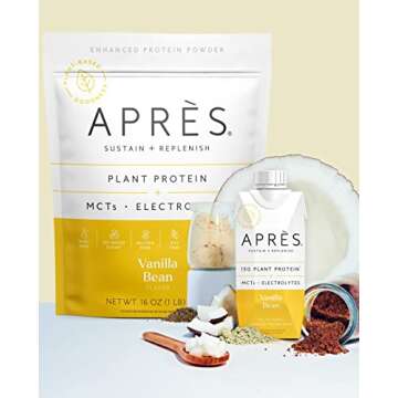 Apres Plant-Based Protein Powder with MCTs & Electrolytes, Vanilla Bean - Vegan, Low Carb, Keto Friendly, Sugar Free, Dairy Free, Gluten Free, Non-GMO | 1 lb. Pouch