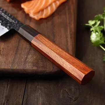 Usuki Gyuto Chef’s Knife, 8 inch Japanese Chef Knife 3 layers 9CR18MOV Clad Steel Japanese Kitchen Knife, Alloy Steel Sushi Knife for Kitchen/Restaurant, Octagonal Handle, Gift Box (Chefs Knife)