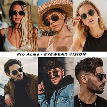Pro Acme Double Bridge Round Polarized Sunglasses for Women Men Retro UV400 Protection Retro Circle ...