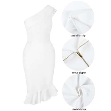 UONBOX Women's One Shoulder Sleeveless Bodycon Dress Midi Mermaid Party Bandage Dress White M