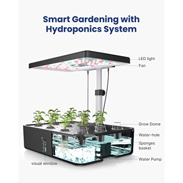 iDOO Hydroponics Growing System Kit 12Pods, Gardening Gifts for Women Mom, Indoor Herb Garden with LED Grow Light, Built-in Fan, Auto-Timer, Adjustable Height Up to 11.3", 12Pods-Black