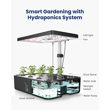 iDOO Hydroponics Growing System Kit 12Pods, Gardening Gifts for Women Mom, Indoor Herb Garden with LED Grow Light, Built-in Fan, Auto-Timer, Adjustable Height Up to 11.3", 12Pods-Black