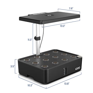 iDOO Hydroponics Growing System Kit 12Pods, Gardening Gifts for Women Mom, Indoor Herb Garden with LED Grow Light, Built-in Fan, Auto-Timer, Adjustable Height Up to 11.3", 12Pods-Black