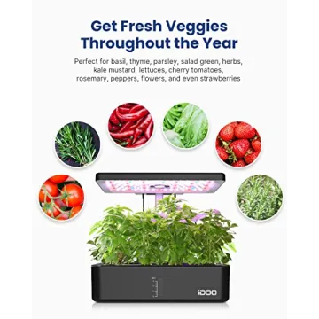 iDOO Hydroponics Growing System Kit 12Pods, Gardening Gifts for Women Mom, Indoor Herb Garden with LED Grow Light, Built-in Fan, Auto-Timer, Adjustable Height Up to 11.3", 12Pods-Black
