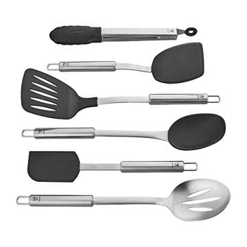 HENCKELS Cooking Tools 6-PC Kitchen Gadgets Sets with Spatula, Tongs, Cooking Spoon, 18/10 STAINLESS STEEL
