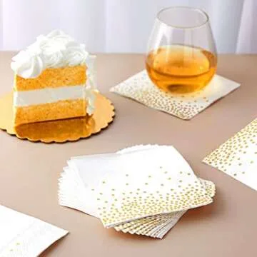 Juvale Gold and White Disposable Cocktail Napkins 100 Pack