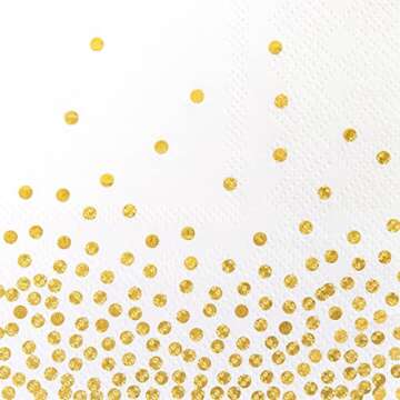 Juvale 100 Pack Disposable White and Gold Paper Cocktail Napkins for Wedding Reception, Polka Dot Party Supplies (5 x 5 In)