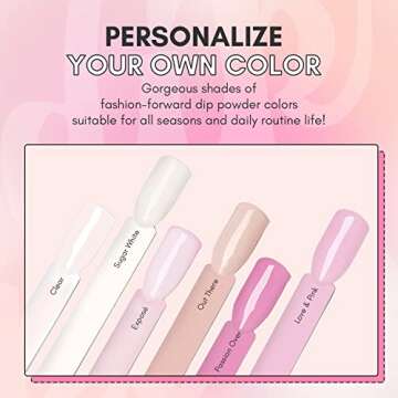 Makartt Dip Powder Kit, 6 Colors Acrylic Powder Set, Dipping Powder Nail Starter Kit with Base Top Coat Activator Brush Saver, French Nail Art DIY Salon Manicure (02)