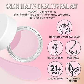 Makartt Dip Powder Kit, 6 Colors Acrylic Powder Set, Dipping Powder Nail Starter Kit with Base Top Coat Activator Brush Saver, French Nail Art DIY Salon Manicure (02)