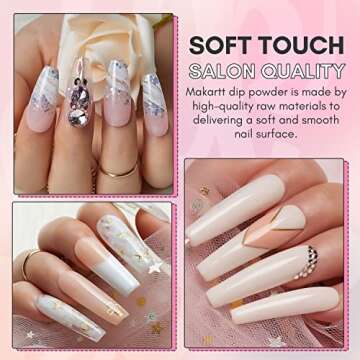 Makartt Dip Powder Kit, 6 Colors Acrylic Powder Set, Dipping Powder Nail Starter Kit with Base Top Coat Activator Brush Saver, French Nail Art DIY Salon Manicure (02)