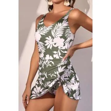 Aidonger One Piece Swim Dress Swimsuits for Women Tummy Control Swimdress Skirt Bathing Suit