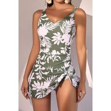 Aidonger One Piece Swim Dress Swimsuits for Women Tummy Control Swimdress Skirt Bathing Suit