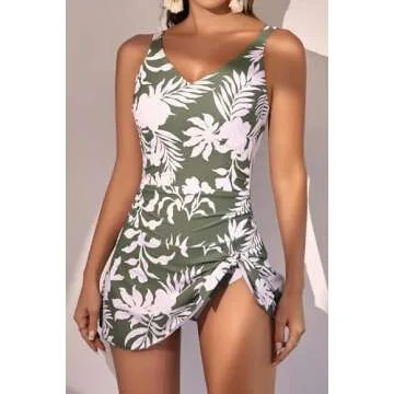 Aidonger One Piece Swim Dress Swimsuits for Women Tummy Control Swimdress Skirt Bathing Suit